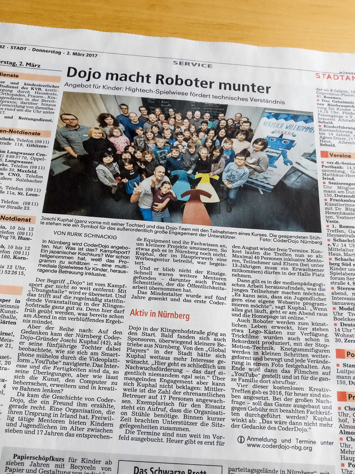 Newspaper article about our CoderDojo Nürnberg