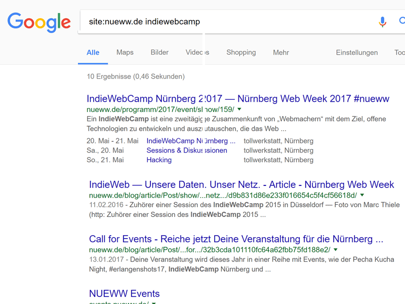 Event and session details showing up in Google's search results due to heavy use of Microformats and HTML Microdata