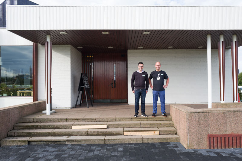 Brian and Joschi in front of the Nordic House, Reykjavík, on the morning of Material 2017 (Photo by Dan Rubin)