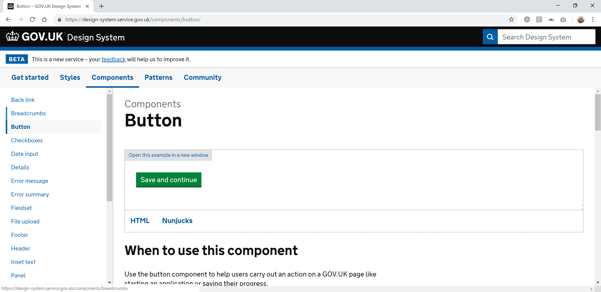 Screenshot GOV.UK Design System