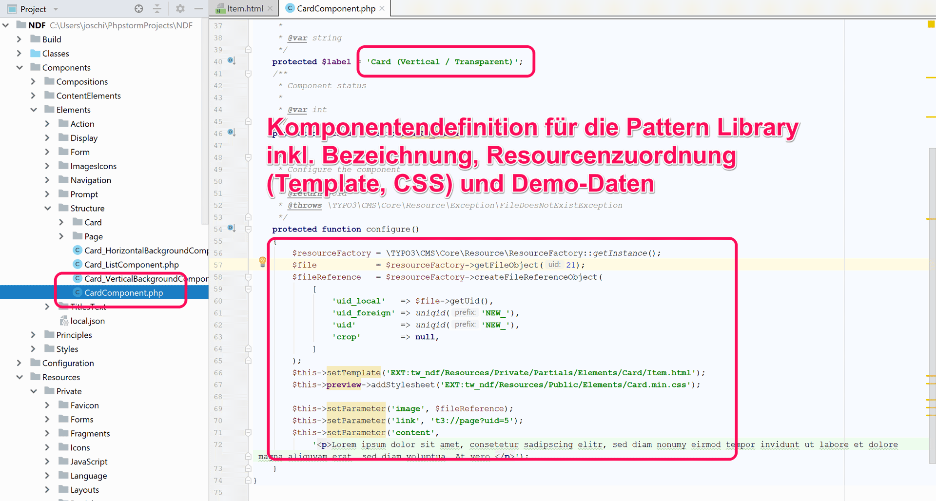 Komponentendefinition für die Pattern Library